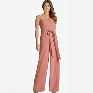 Dessy Collection 3045 Spaghett Strap Crepe Jumpsuit - Alana In Desert Rose